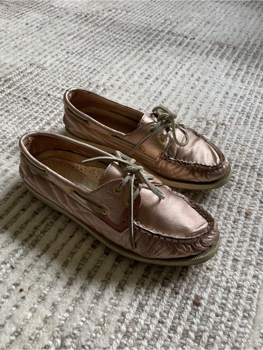 Sperry Metallic Rose Gold Leather Moccasin Boat Shoes